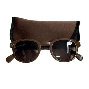 New IZE Sunglasses Readers +3.00 Brown Glasses With Case